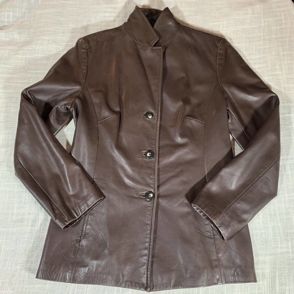 Danier Women's Italian Leather Zip Up Jacket- Size XSmall Dark Brown XS Soft